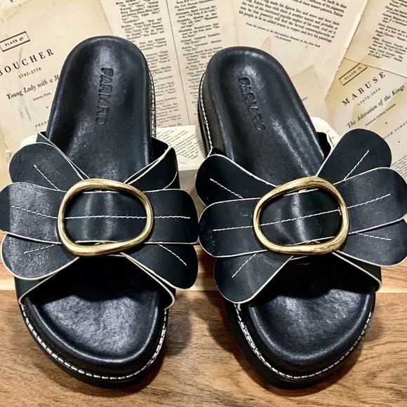 Anthropologie Farm Rio Daisy Slide Sandals Platform Flatform Black - Picture 7 of 8